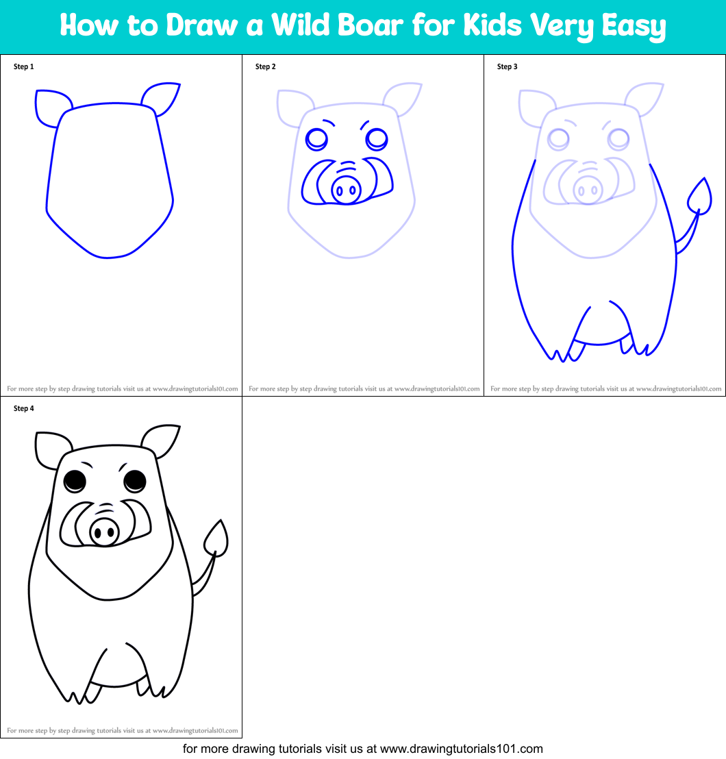 How to Draw a Wild Boar for Kids Very Easy Printable Step by Step