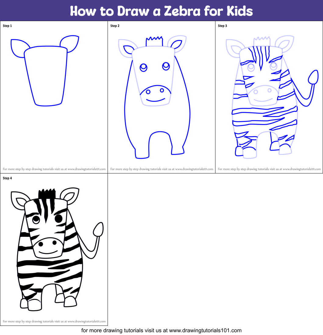 How to Draw a Zebra for Kids Printable Step by Step