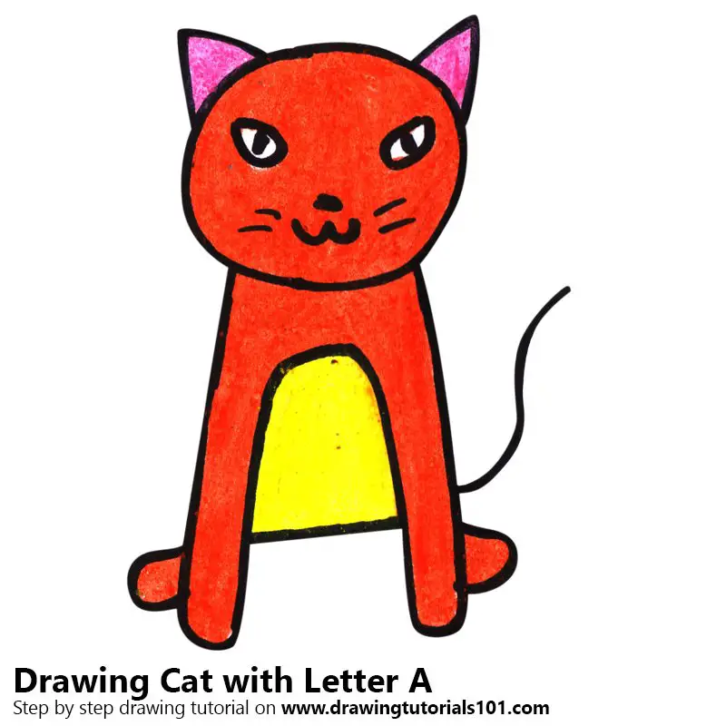 Cat from Letter A Color Pencil Drawing