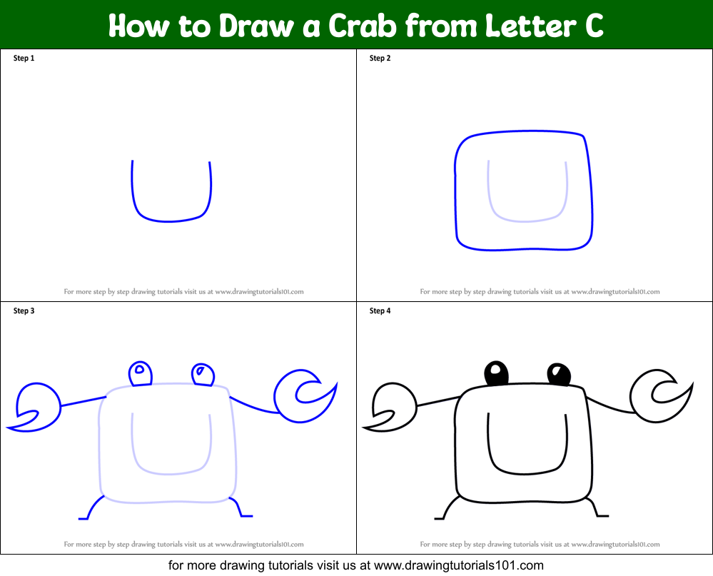 How to Draw a Crab from Letter C Printable Step by Step