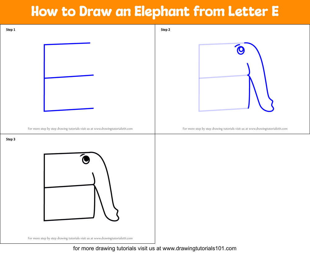 How to Draw an Elephant from Letter E Printable Step by Step