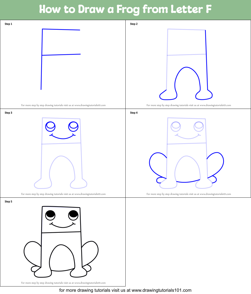 How to Draw a Frog from Letter F Printable Step by Step