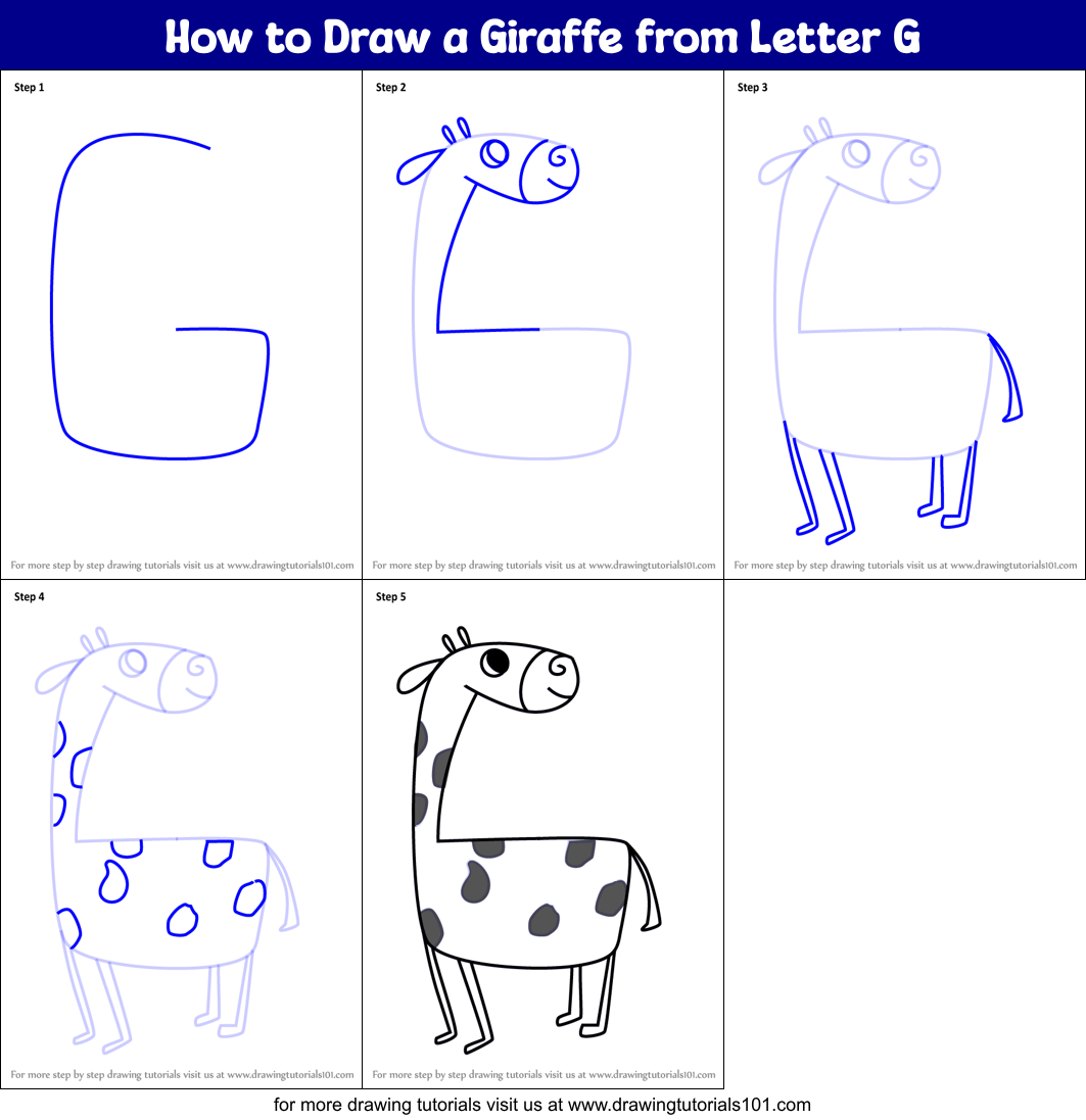 How to Draw a Giraffe from Letter G Printable Step by Step