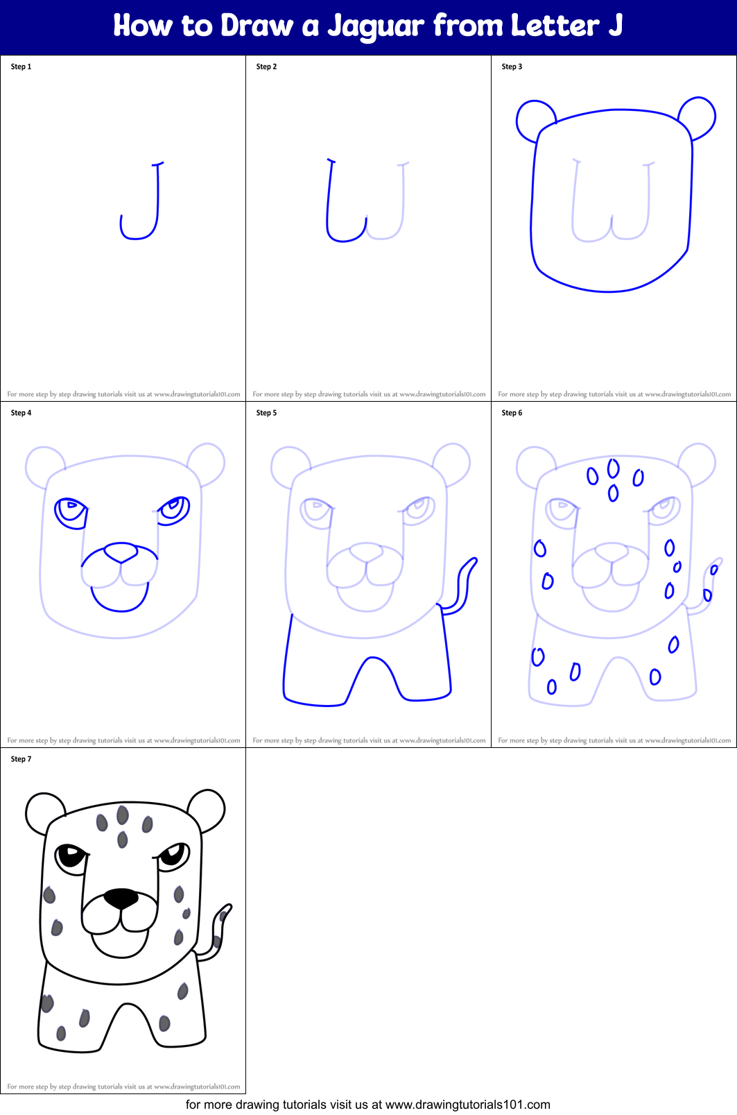 How to Draw a Jaguar from Letter J Printable Step by Step