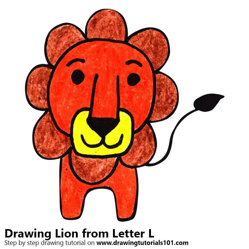 Lion from Letter L Color Pencil Drawing