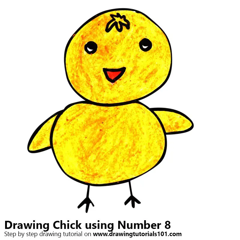 Learn How to Draw a Chick using Number 8 (Animals with Numbers) Step by  Step : Drawing Tutorials