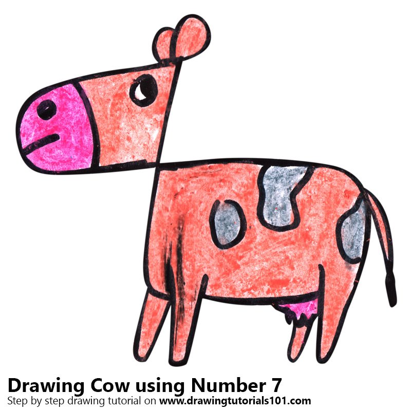 Learn How To Draw A Cow Using Number 7 Animals With Numbers Step By Step Drawing Tutorials