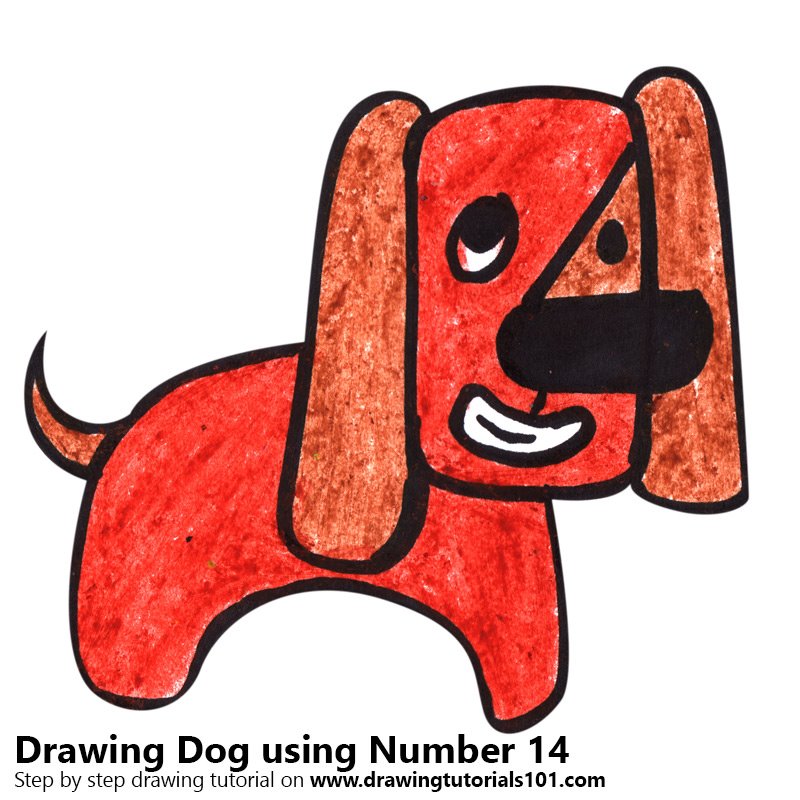 Learn How To Draw A Dog Using Number 14 Animals With Numbers Step By Step Drawing Tutorials