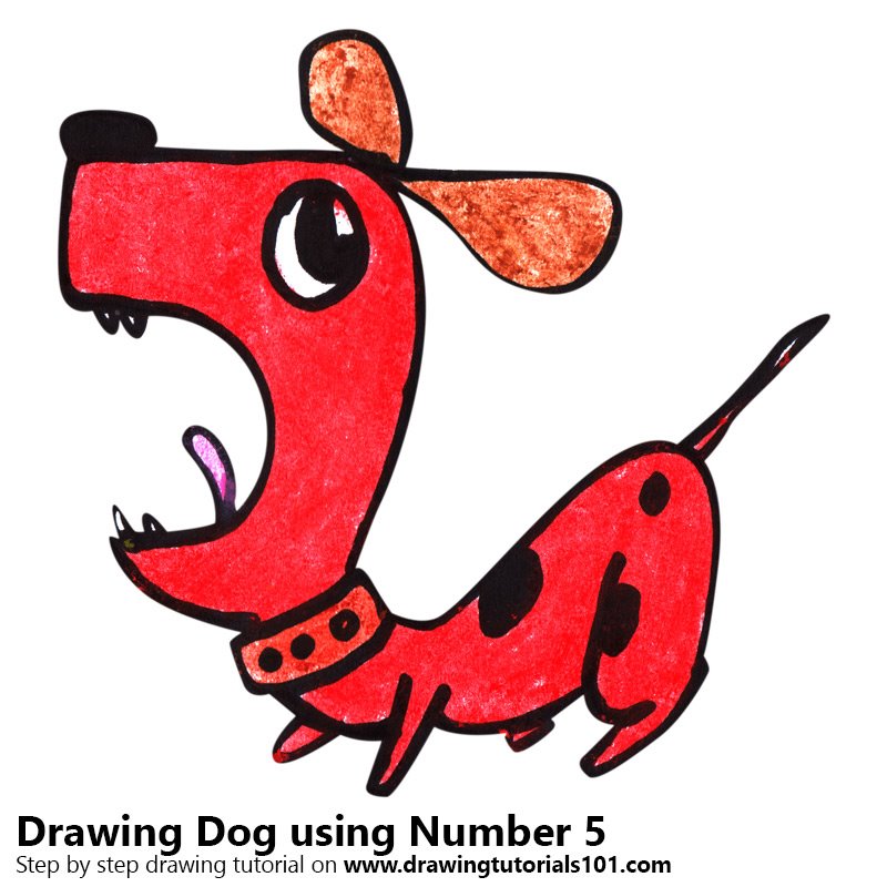 Learn How To Draw A Dog Using Number 5 Animals With Numbers Step By Step Drawing Tutorials