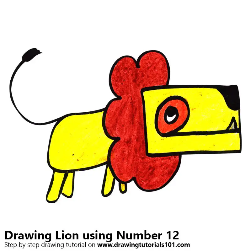 Learn How to Draw a Lion using Number 12 (Animals with Numbers) Step by  Step : Drawing Tutorials