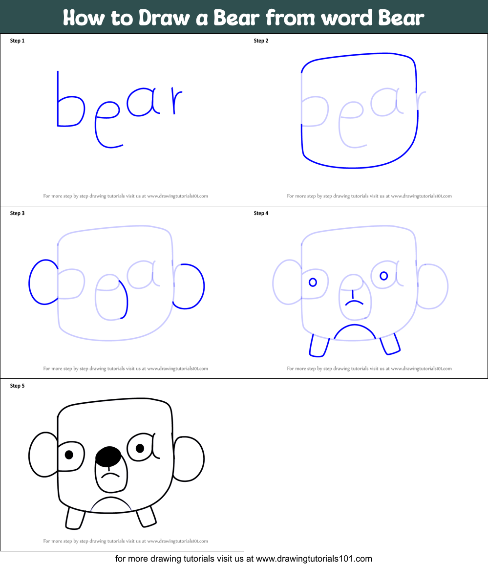 How to Draw a Bear from word Bear Printable Step by Step