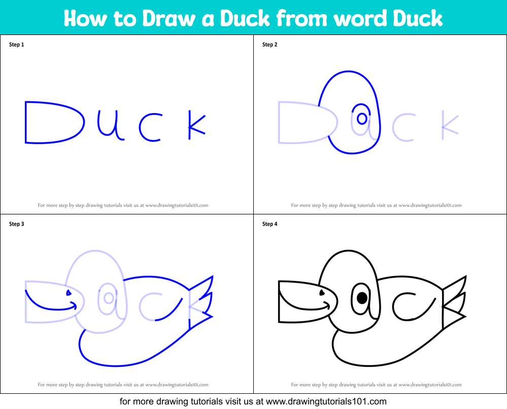 How to Draw a Duck from word Duck Printable Step by Step