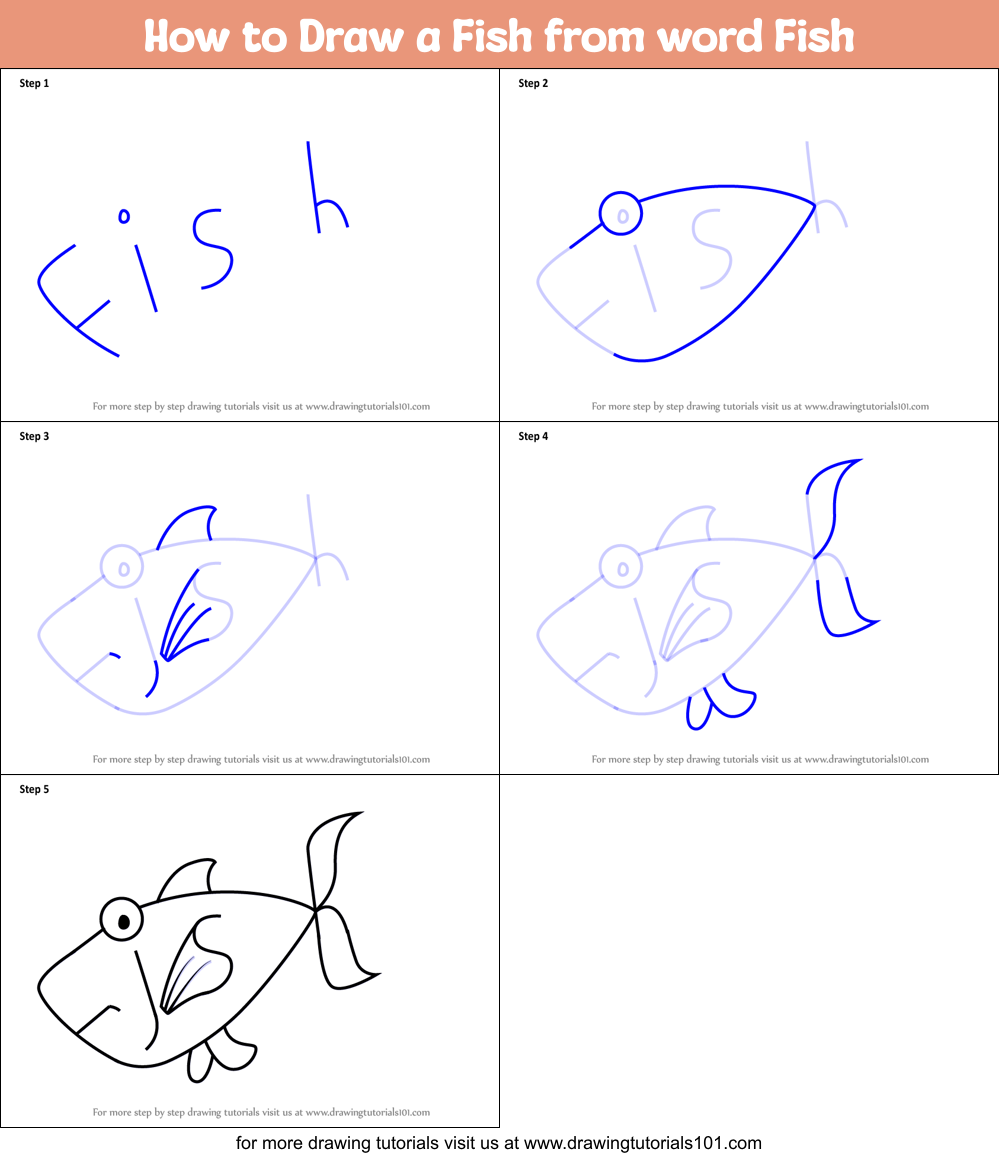 How to Draw a Fish from word Fish Printable Step by Step