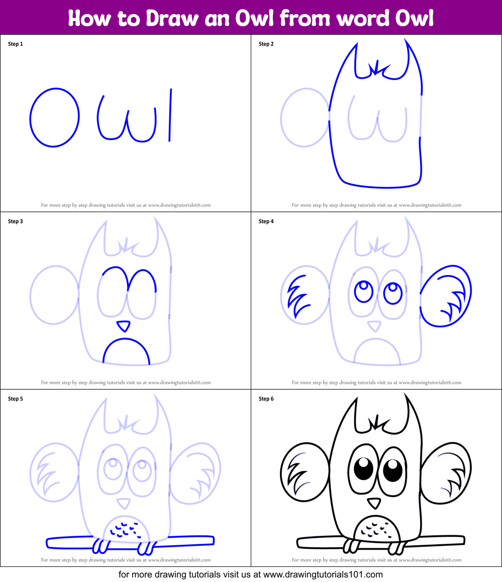 How to Draw an Owl from word Owl Printable Step by Step