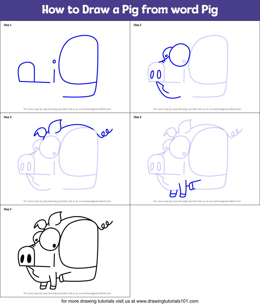 How to Draw a Pig from word Pig Printable Step by Step