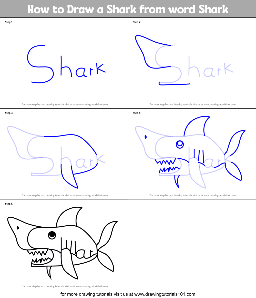 How to Draw a Shark from word Shark Printable Step by Step