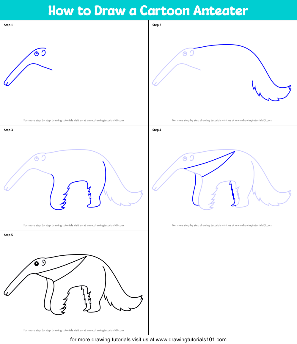 How to Draw a Cartoon Anteater Printable Step by Step