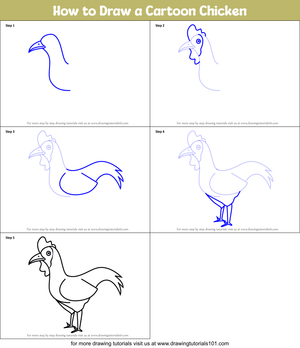 How to Draw a Cartoon Chicken printable step by step drawing sheet