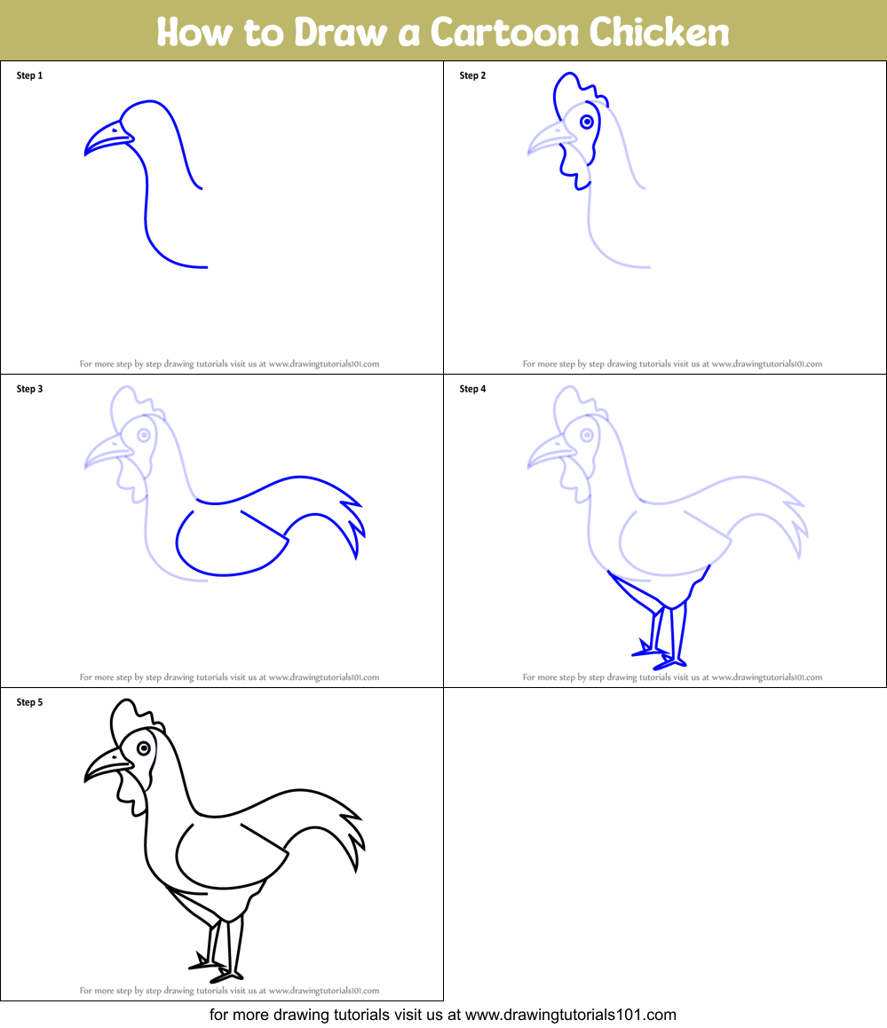 How to Draw a Cartoon Chicken Printable Step by Step