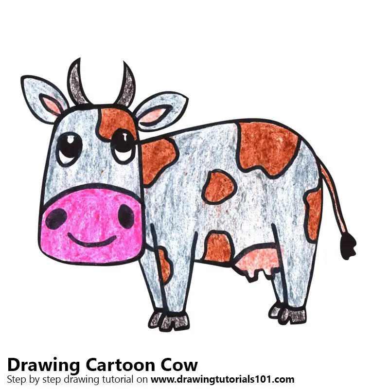 Cartoon Cow Color Pencil Drawing