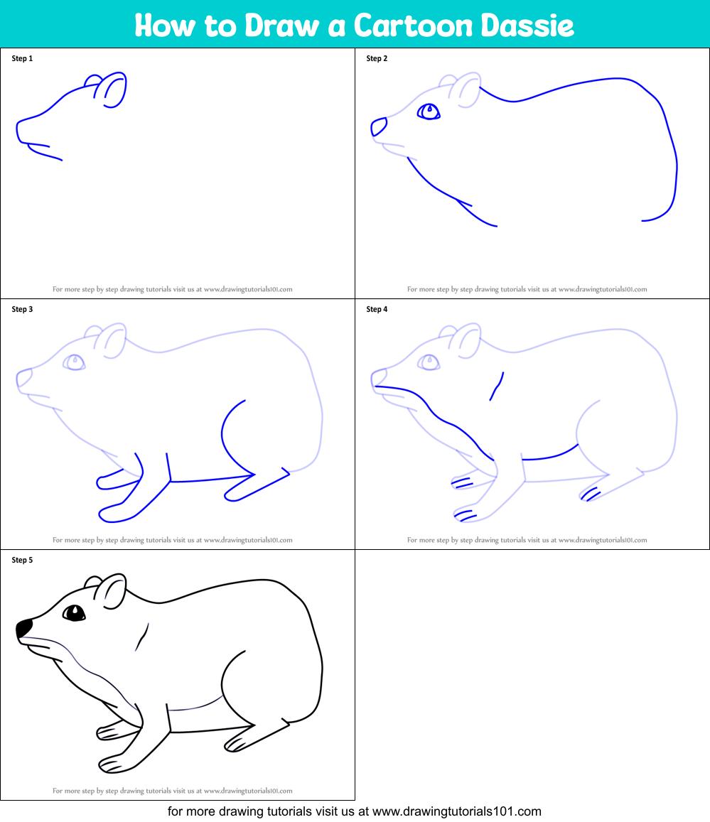 How to Draw a Cartoon Dassie Printable Step by Step