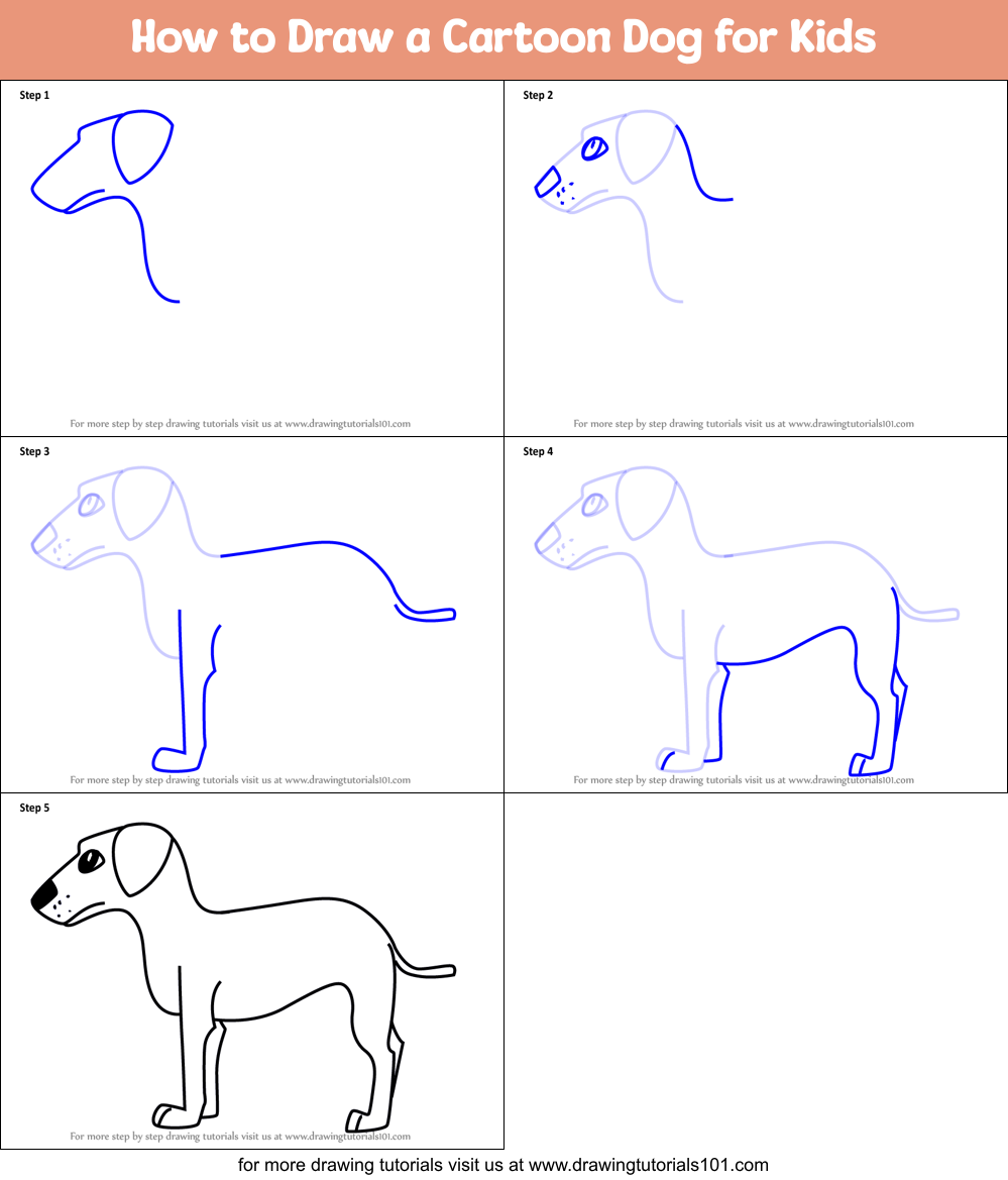 How to Draw a Cartoon Dog for Kids Printable Step by Step