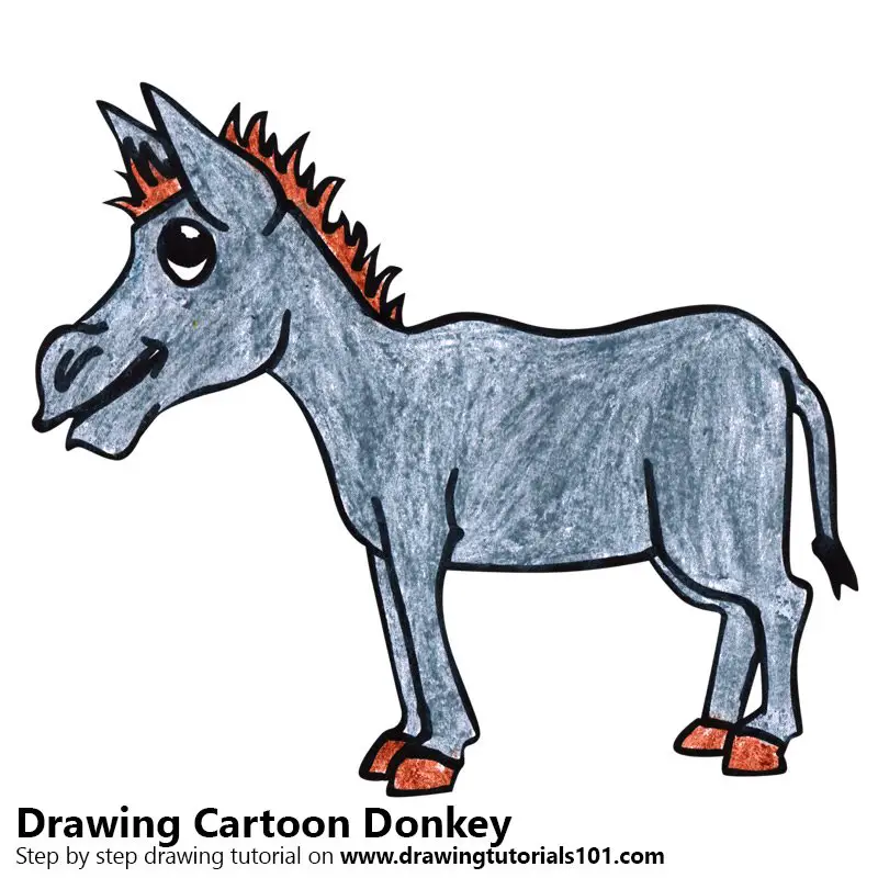 Learn How to Draw a Cartoon Donkey (Cartoon Animals) Step by Step : Drawing  Tutorials