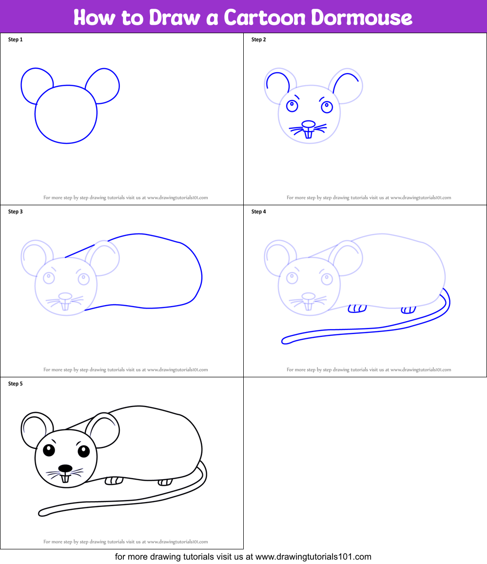 How to Draw a Cartoon Dormouse Printable Step by Step