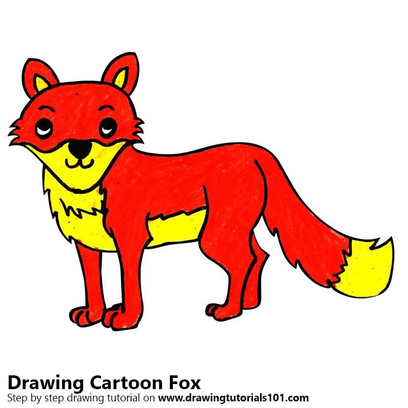 Cartoon Fox Color Pencil Drawing