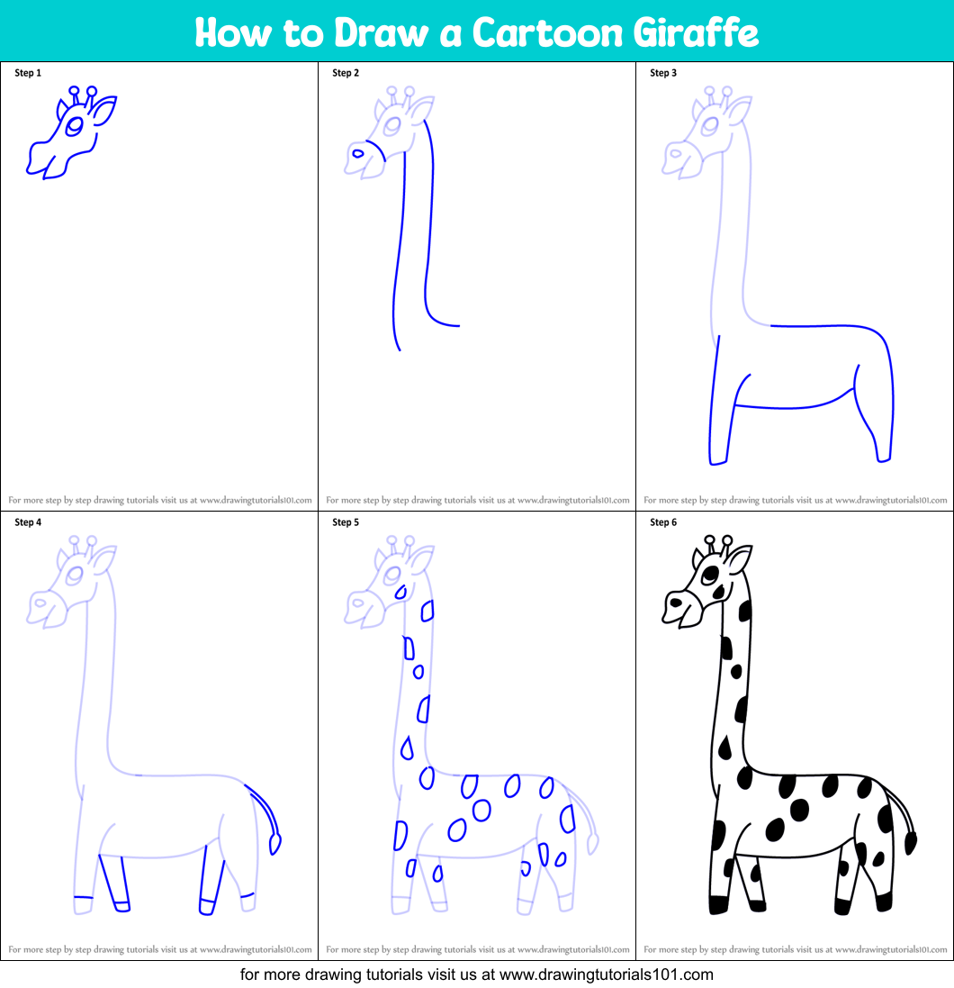 How to Draw a Cartoon Giraffe Printable Step by Step