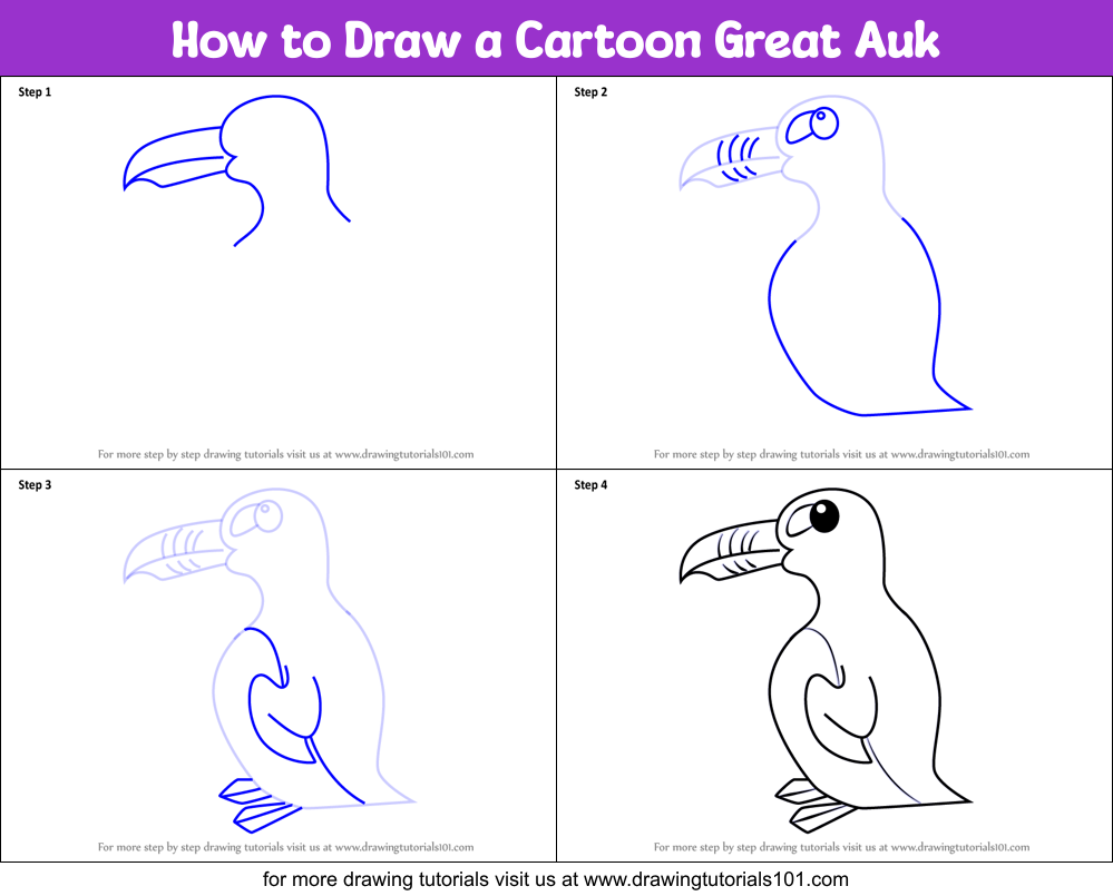 How to Draw a Cartoon Great Auk Printable Step by Step