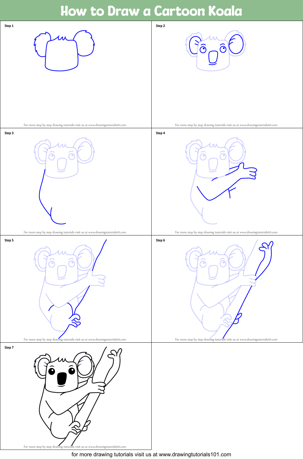 How to Draw a Cartoon Koala Printable Step by Step