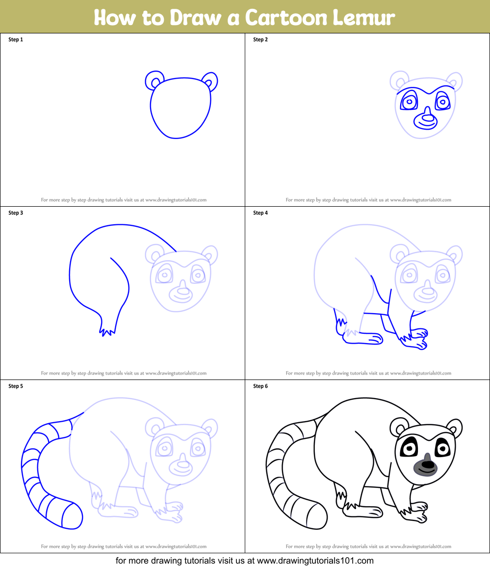 How to Draw a Cartoon Lemur Printable Step by Step