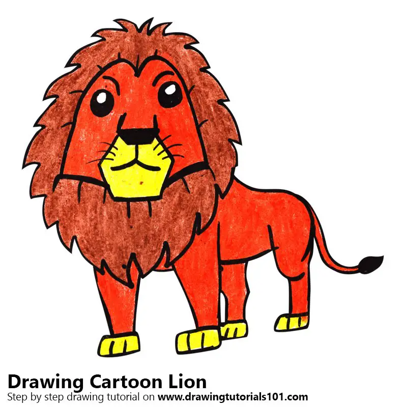 Learn How to Draw a Cartoon Lion (Cartoon Animals) Step by Step : Drawing  Tutorials