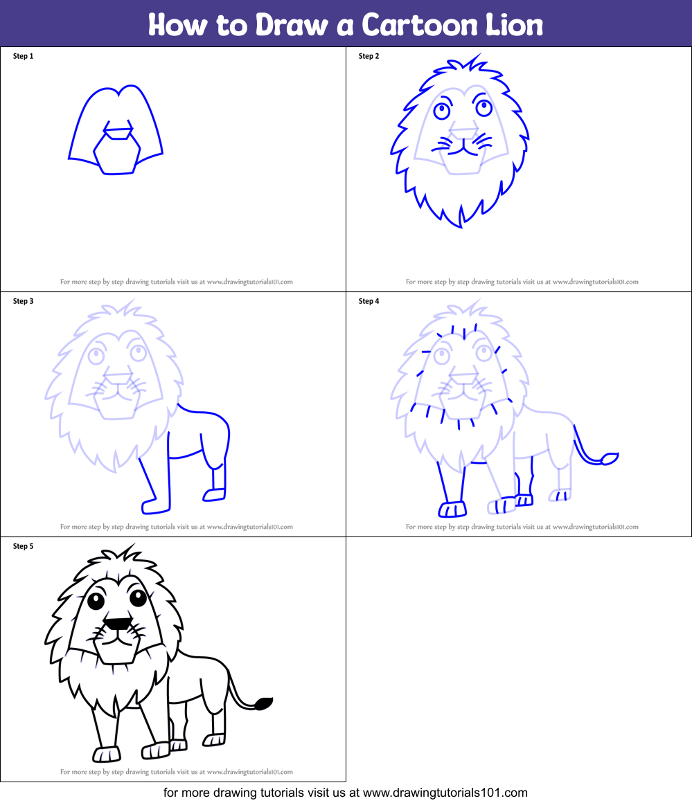 How to Draw a Cartoon Lion Printable Step by Step