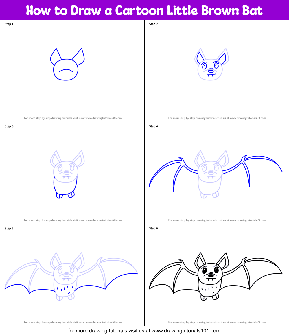 How to Draw a Cartoon Little Brown Bat (Cartoon Animals) Step by Step ...