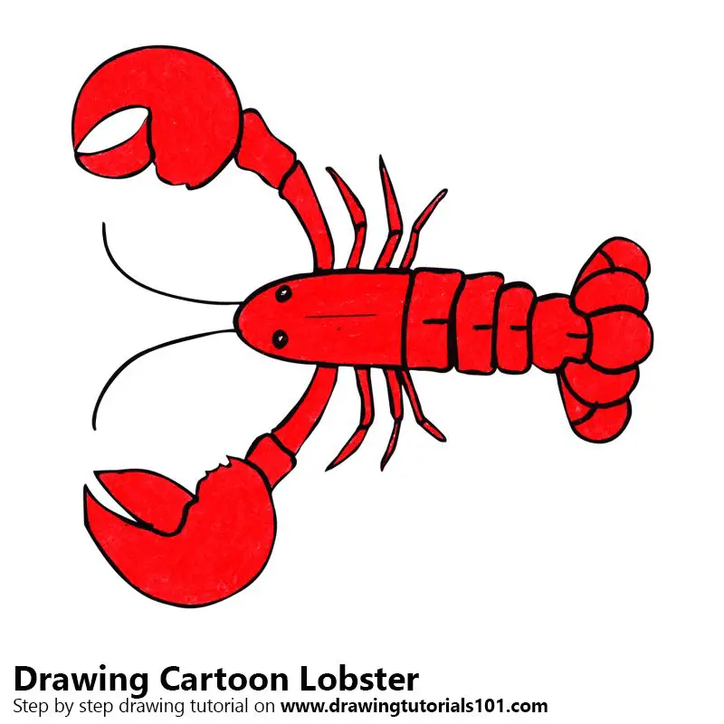 Cartoon Lobster Color Pencil Drawing