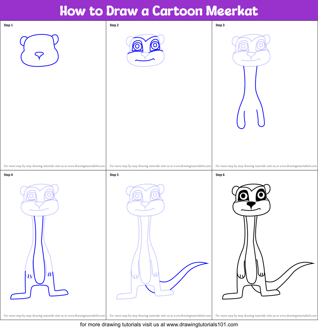 How to Draw a Cartoon Meerkat printable step by step drawing sheet