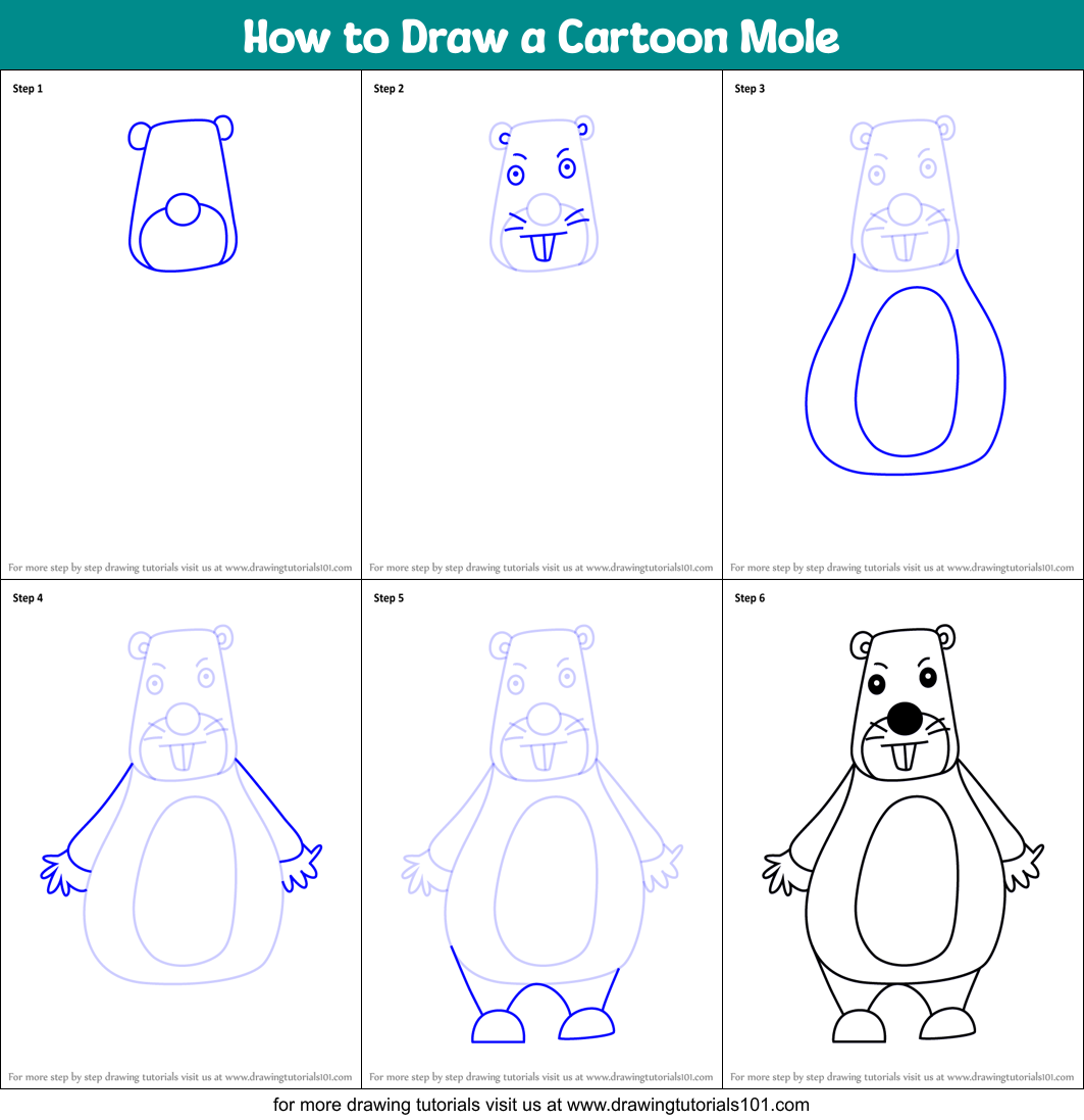 How to Draw a Cartoon Mole Printable Step by Step