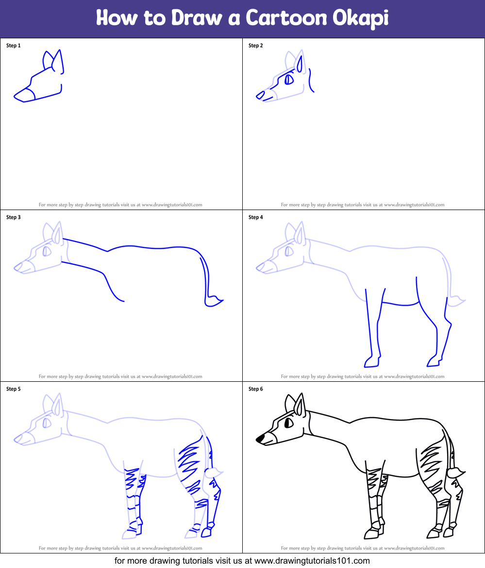 How to Draw a Cartoon Okapi Printable Step by Step