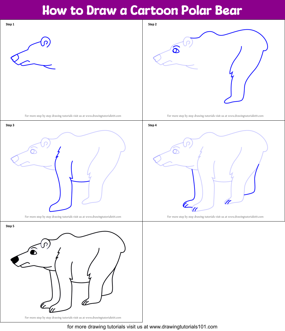 How to Draw a Cartoon Polar Bear Printable Step by Step