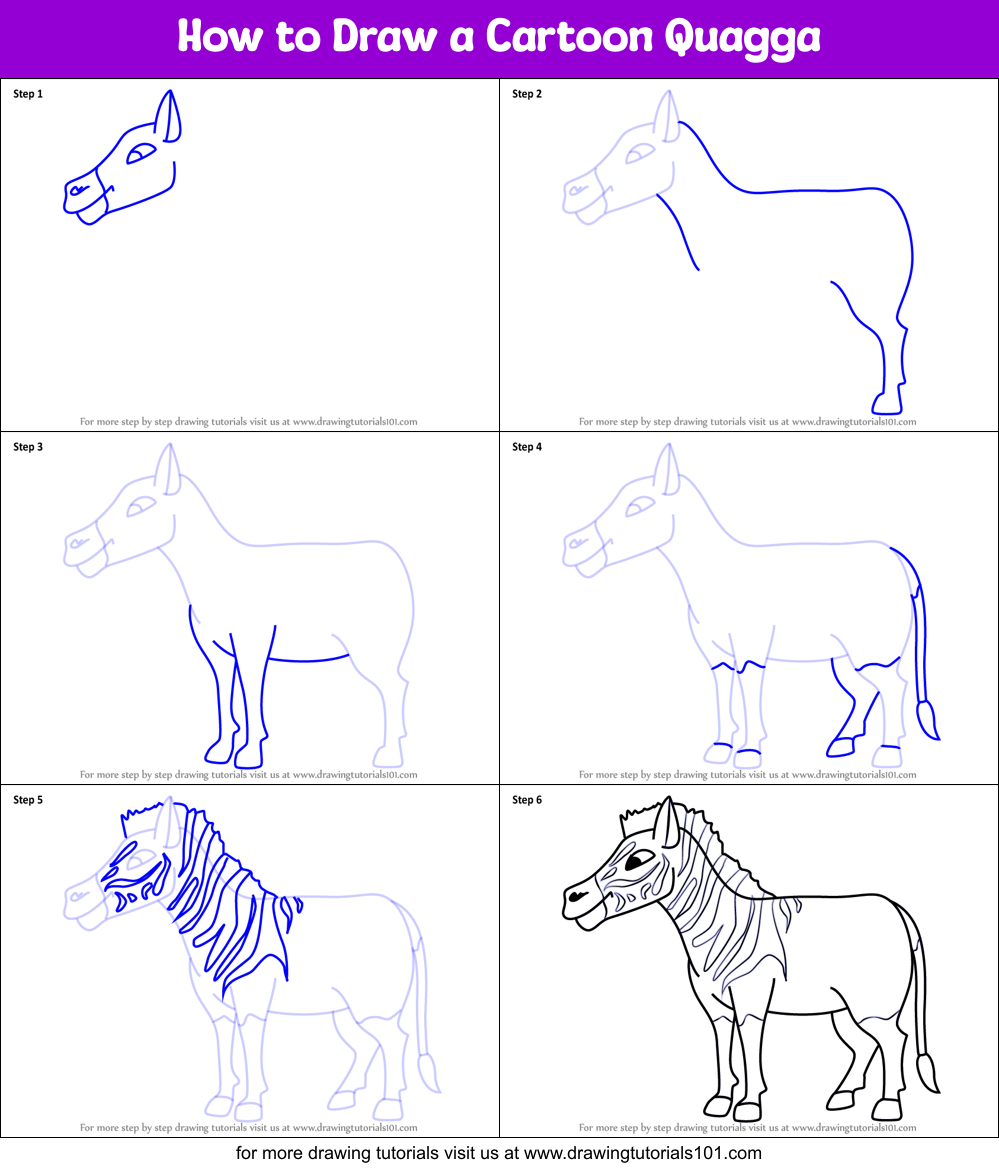 How to Draw a Cartoon Quagga Printable Step by Step