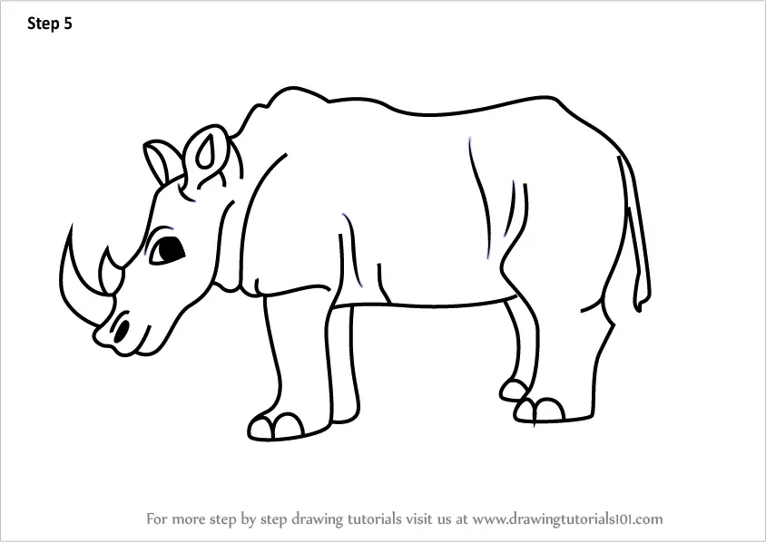 Learn How to Draw a Cartoon Rhinoceros (Cartoon Animals) Step by Step