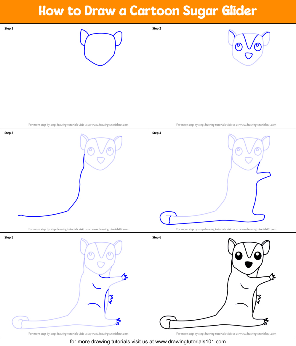How to Draw a Cartoon Sugar Glider Printable Step by Step