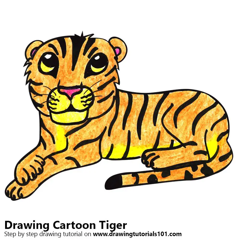 Learn How to Draw a Cartoon Tiger (Cartoon Animals) Step by Step : Drawing  Tutorials