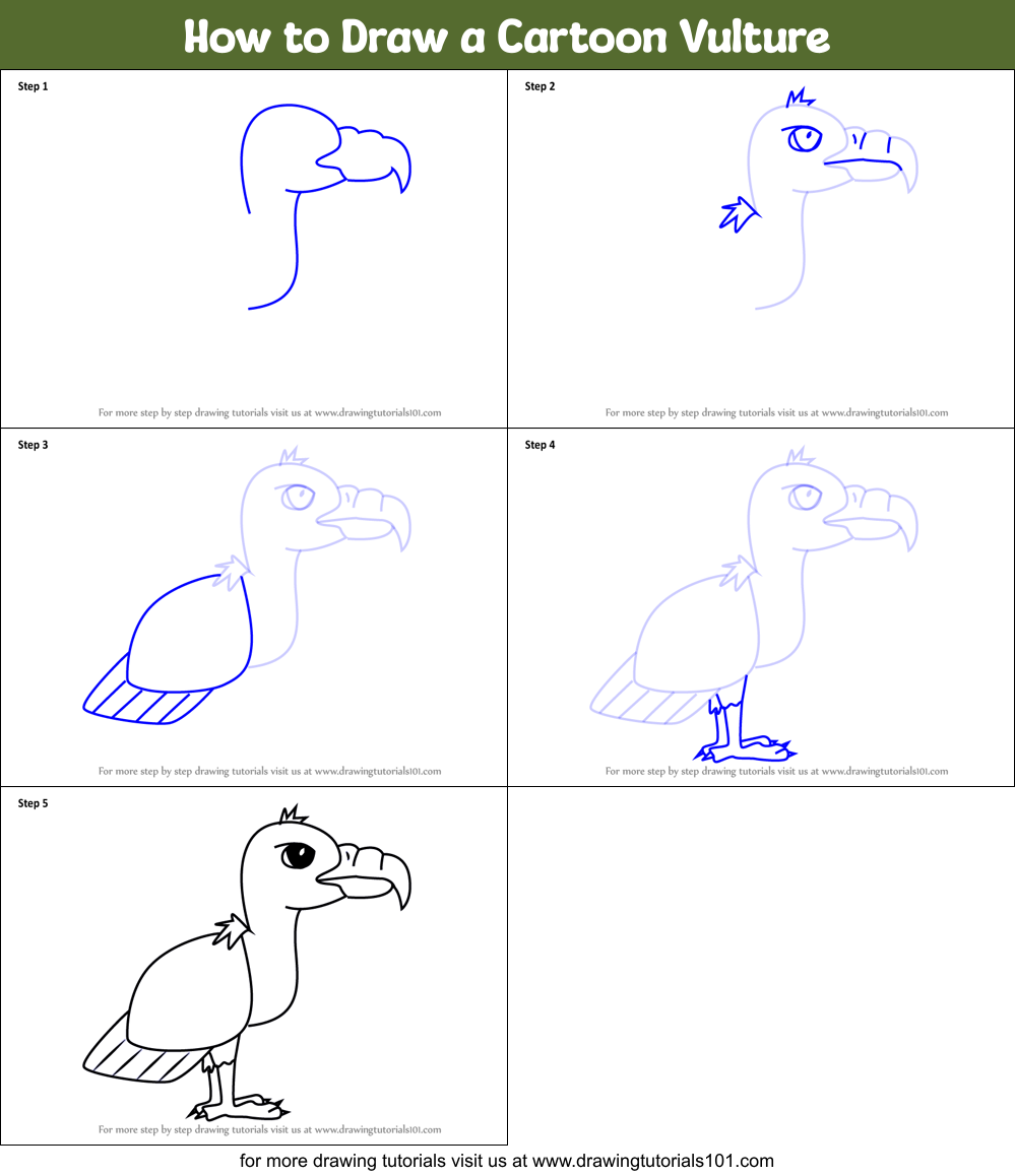 How to Draw a Cartoon Vulture Printable Step by Step