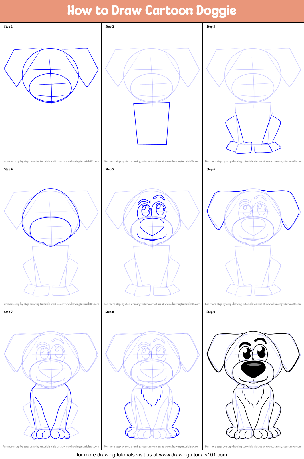 How to Draw Cartoon Doggie (Cartoons for Kids) Step by Step ...