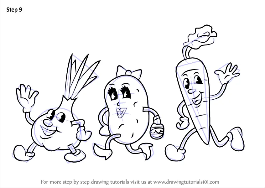 Learn How to Draw Cartoon Vegetables (Cartoons for Kids) Step by Step :  Drawing Tutorials