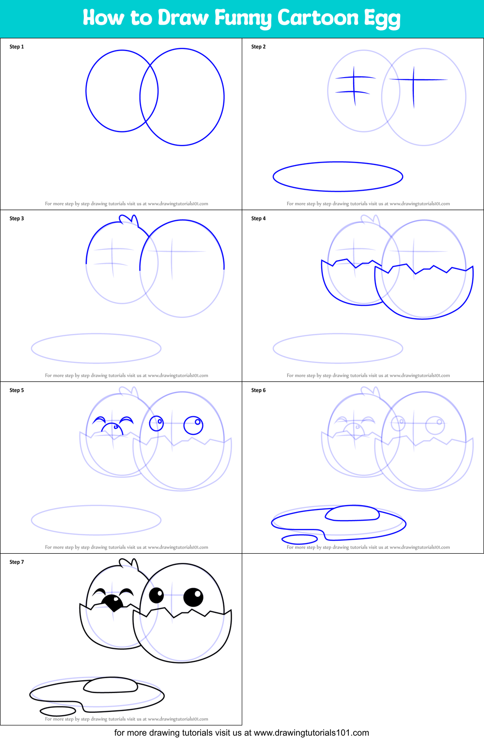 How to Draw Funny Cartoon Egg Printable Step by Step