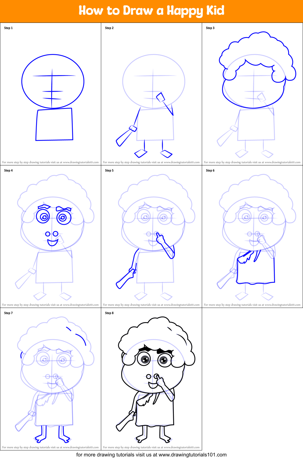 How to Draw a Happy Kid Printable Step by Step